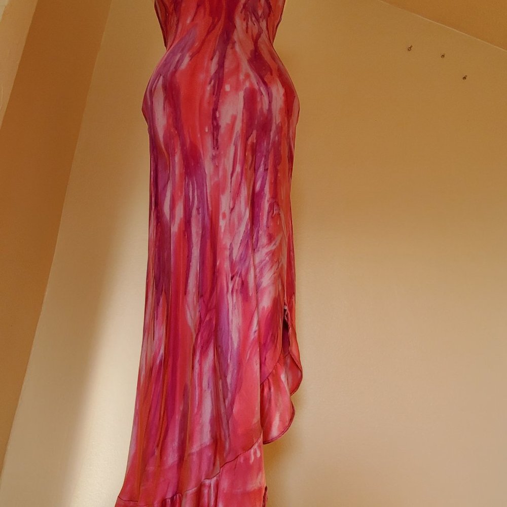 Silk ruffle Short Dress 4 6 8 bridesmaid party tie dyed painted purple pink blue - Picture 3 of 7